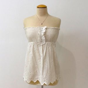 XOXO Strapless 100% Cotton White Embroidered Top